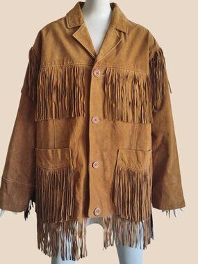 Leather Gallery Mens Handcut Western Rodeo Suede Leather Fringe Jacket Sz XL NWT